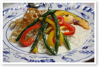 胡麻クリームパスタ_カリカリれんこん